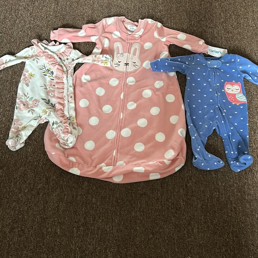New Carter and Baby Essentials 2 Newborn Outfits and 1 Pink Bunny Zip Up(0-3)